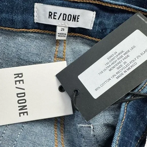 NWT RE/DONE 70s Ultra High Rise Wide Leg Jeans inMonterey Fade dark wash